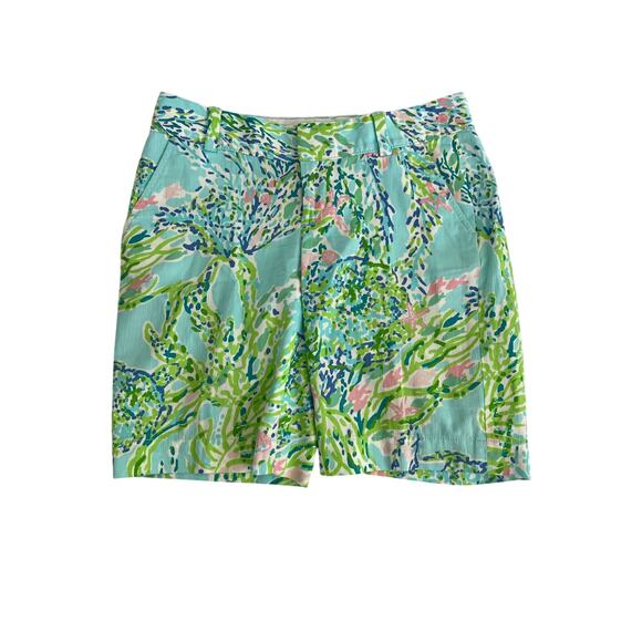 Lilly Pulitzer The Chipper Shorts Womens Size 2 Blue Green Coral Print Coastal - Picture 1 of 13